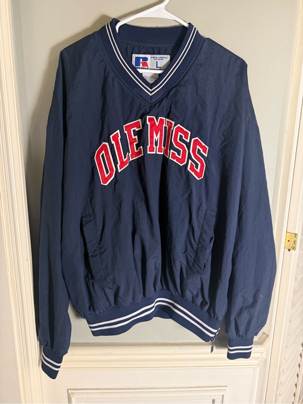 Vintage Russell Athletic Ole Miss Rebels Windbreaker Pullover Jacket Large 90s